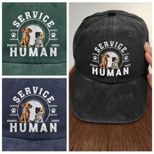 Load image into Gallery viewer, “Service Human, My Lifesaver!” - Personalized Vintage Washed Denim Cap - Gift for Dog Lovers, Perfect for Dad, Grandpa Vintage Washed Denim Cap PopCulturePrints
