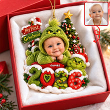 Load image into Gallery viewer, “Celebrate Your Baby's First Christmas!” - Custom Grinch-Inspired Ornament for Kids - Perfect Personalized Gift for Family and Friends