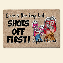 Load image into Gallery viewer, Personalized Couples Doormat - Love Is the Key | Valentine's Day Gifts Doormat PopCulturePrints