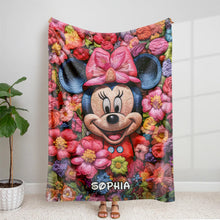 Load image into Gallery viewer, Personalized Cartoon Character Blanket - Floral Design Blanket PopCulturePrints