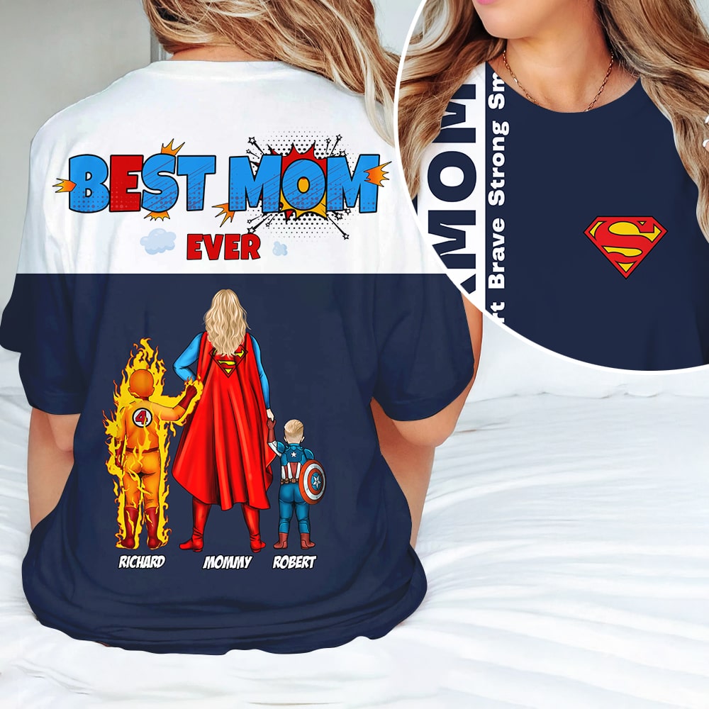 "Best Mom Ever" - Personalized Super Mom Shirt - Gift for Moms, Grandmas, and More AOP Products PopCulturePrints