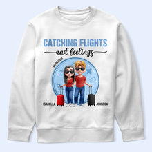 Load image into Gallery viewer, Catching Flights And Feelings - Personalized Travel Couple T-Shirt T-shirt PopCulturePrints
