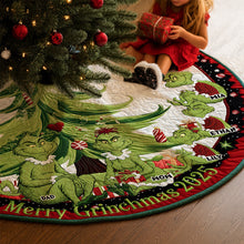 Load image into Gallery viewer, Merry Grinchmas 2025 - Personalized Funny Family Christmas Quilted Tree Skirt Tree Skirt PopCulturePrints