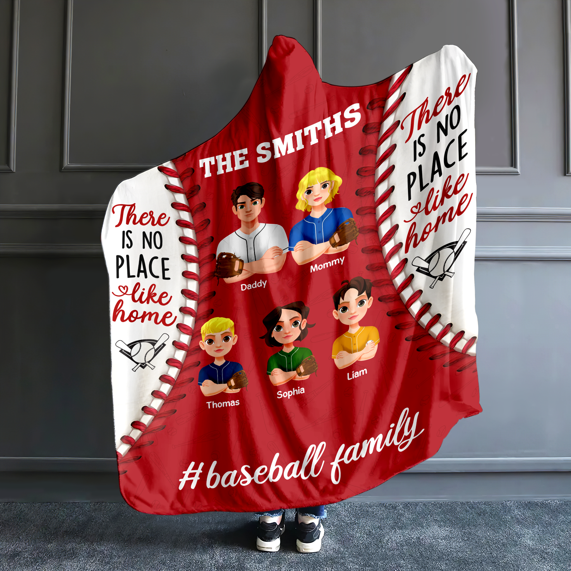 Custom Baseball Family Hooded Blanket - No Place Like Home Blanket PopCulturePrints