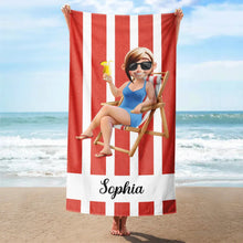 Load image into Gallery viewer, Summer Is Calling: Personalized Cartoon Beach Towel Beach Towel PopCulturePrints