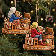 Load image into Gallery viewer, Vinyl Record Girl Wood Effect Ornament, Personalized Gifts For Vinyl Records Lovers 02qhta141026 Ornament PopCulturePrints