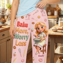 Load image into Gallery viewer, Bake More, Worry Less - Personalized Baking Girl Pajama Pants for Baking Lovers Pajama Pant PopCulturePrints