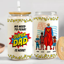 Load image into Gallery viewer, Super Dad Personalized Glass Can for Father's Day Glass Can PopCulturePrints