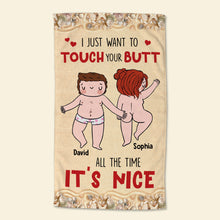 Load image into Gallery viewer, Personalized Beach Towel for Couples - Fun Touch Your Butt Design Beach Towel PopCulturePrints