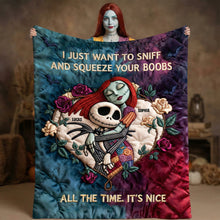 Load image into Gallery viewer, I Just Want To Sniff And Squeeze Your Boobs - Spooky Romantic Couple Blanket Blanket PopCulturePrints