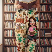 Load image into Gallery viewer, I Am a Book Dragon, Not a Worm - Personalized Pajama Pants for Book Lovers Pajama Pant PopCulturePrints