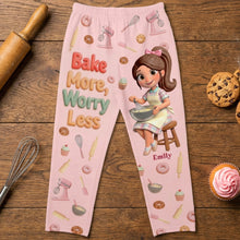 Load image into Gallery viewer, Bake More, Worry Less - Personalized Baking Girl Pajama Pants for Baking Lovers Pajama Pant PopCulturePrints