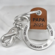 Load image into Gallery viewer, Legend Husband Dad Papa I Just Get Better - Personalized Leather Coordinates Keychain Leather Coordinates Keychain PopCulturePrints