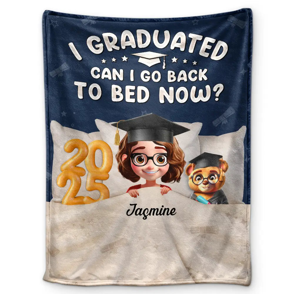I Graduated, Can I Go Back To Bed Now? - Personalized Fleece Blanket - Perfect Gift for Graduates, Moms, and Grandmas Fleece Blanket PopCulturePrints