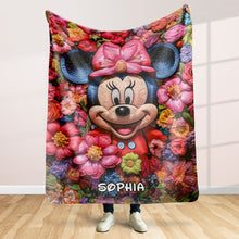 Load image into Gallery viewer, Personalized Cartoon Character Blanket - Floral Design Blanket PopCulturePrints