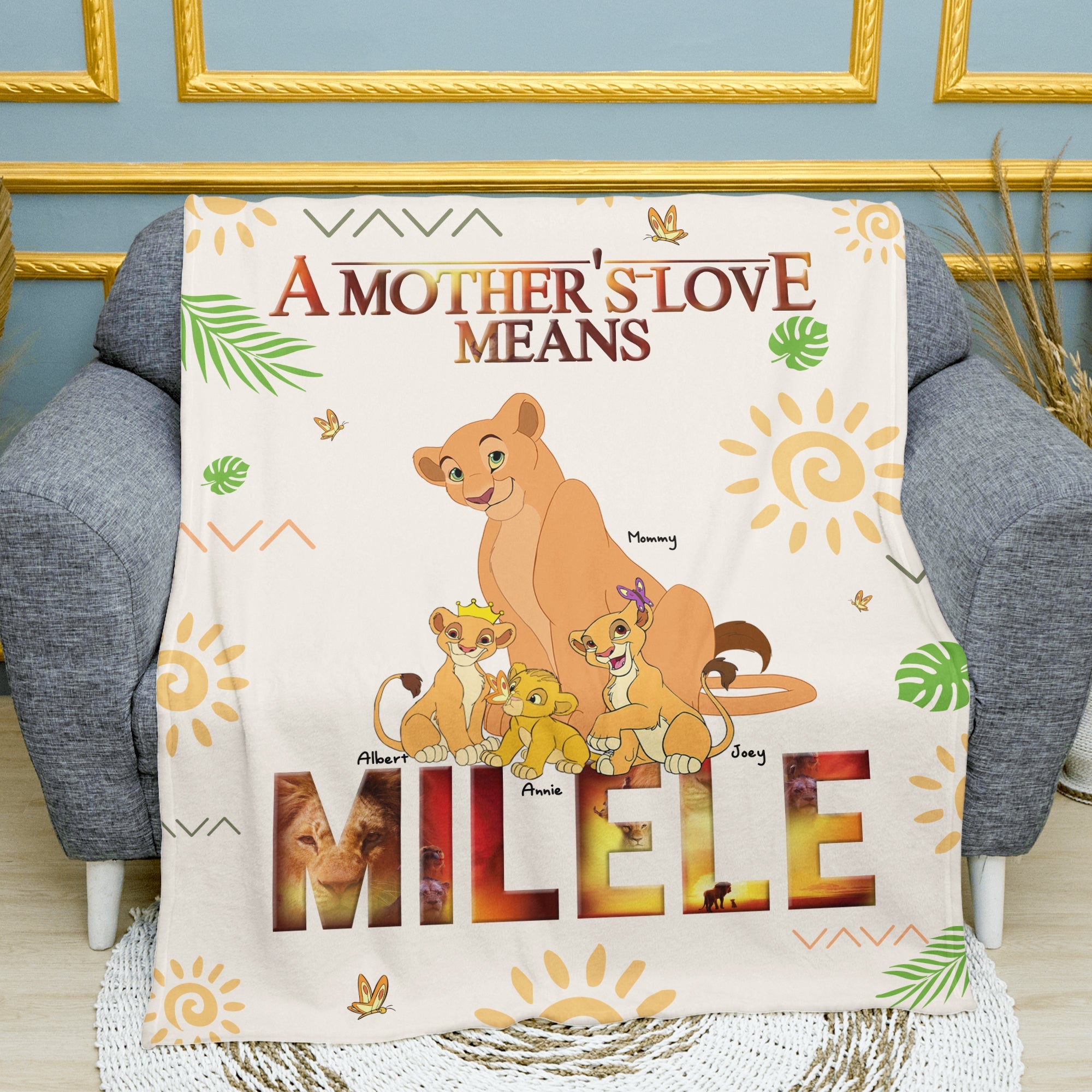 A Mother's Love Means MILELE - Personalized Lion Blanket for Mom Blanket PopCulturePrints
