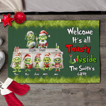Load image into Gallery viewer, Cozy Green Monster Family Personalized Doormat - Christmas Edition Doormat PopCulturePrints