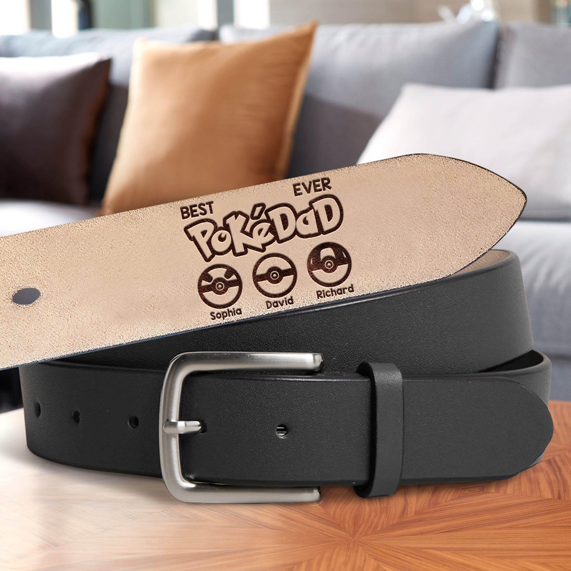 Custom 'PokeDad' Pokemon-Inspired Leather Belt for Father's Day Belts PopCulturePrints