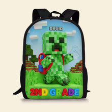 Load image into Gallery viewer, Unleash Adventure with Our Personalized Green Pixel Hero School Bag - Perfect Gift for Kids! Backpack PopCulturePrints