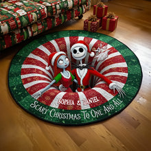 Load image into Gallery viewer, "Scary Christmas To One And All" - Personalized Creepy Cute Couple Round Mat - Unique Gift for Couples Doormat PopCulturePrints