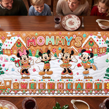 Load image into Gallery viewer, "Mommy's Sweethearts" - Personalized Gingerbread Family Quilted Table Runner - Perfect Gift for Moms and Grandmas Quilted Table Runner PopCulturePrints