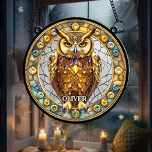 Load image into Gallery viewer, Personalized Owl Lovers' Stained Glass Suncatcher - Customizable Hanging Ornament Suncatcher PopCulturePrints