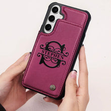 Load image into Gallery viewer, “Make It Personal: Keep Your Essentials Stylish” - Monogram Initial Personalized Leather Flip Wallet Phone Case - Gift for Anyone Who Loves Custom Style Leather Flip Wallet Phone Case PopCulturePrints