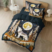 Load image into Gallery viewer, Howling Wolf Quilt Bed Set - Perfect Gifts for Wolf Lovers Blanket PopCulturePrints