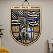 Load image into Gallery viewer, "A Child of God - A Man of Faith - A Warrior of Christ" - Personalized Knight Templar Wood Sign - Unique Gift for Police Officers and Faithful Individuals Wood Sign PopCulturePrints