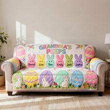 Load image into Gallery viewer, “Grandma's Peeps” – A Heartwarming Personalized Quilted Sofa Cover - Perfect Gift for Grandma, Mom, or Any Loved One Sofa Cover PopCulturePrints