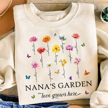 Load image into Gallery viewer, Nana's Garden Personalized Birth Month Flower Shirt Shirts PopCulturePrints
