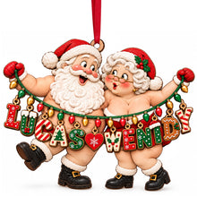 Load image into Gallery viewer, “Celebrate Love with a Touch of Festivity” - Personalized Name Art Fun Santa Couple Ornament - Custom Christmas Gift for Couples