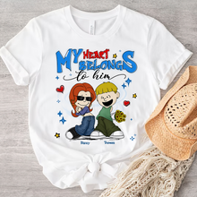 Load image into Gallery viewer, Personalized Y2K Style Couple Hoodie – My Heart Belongs to Him Shirts PopCulturePrints
