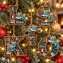 Load image into Gallery viewer, "Bring Your Imagination to Life" - Initial Letter Dragon Wood Ornament - Personalized Gift for Book Lovers