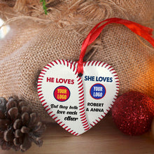 Load image into Gallery viewer, Personalized Baseball Lovers Heart Ornament - Custom Christmas Gift Ornament PopCulturePrints
