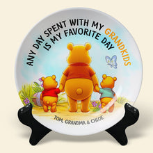 Load image into Gallery viewer, “Any Day Spent With My Grandkids is My Favorite Day” - Personalized Round Plate - Perfect Gift for Grandma, Mom, and Family Ceramic Round Plate PopCulturePrints