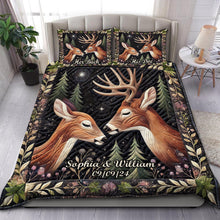 Load image into Gallery viewer, Personalized Romantic Deer Couple Quilt Bed Set Blanket PopCulturePrints