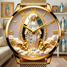 Load image into Gallery viewer, “Embrace Your Faith with the Virgin Mary” - Personalized Mesh Strap Quartz Watch - Unique Gift for Christians, Loved Ones, and Special Occasions Quartz Watch PopCulturePrints