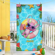 Load image into Gallery viewer, "Make a Splash This Summer!" - Cute Alien Beach Towel, Personalized Gift for Cartoon Lovers Beach Towel PopCulturePrints