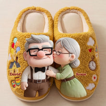 Load image into Gallery viewer, Adventure Of Love: "Together is Our Favorite Place to Be" - Personalized Couple Slippers - Gift for Partners and Loved Ones Shoes PopCulturePrints