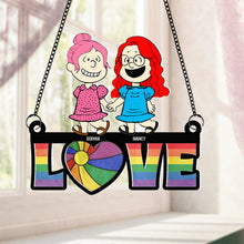Load image into Gallery viewer, Personalized Cartoon Couple LOVE Hanging Ornament Suncatcher PopCulturePrints