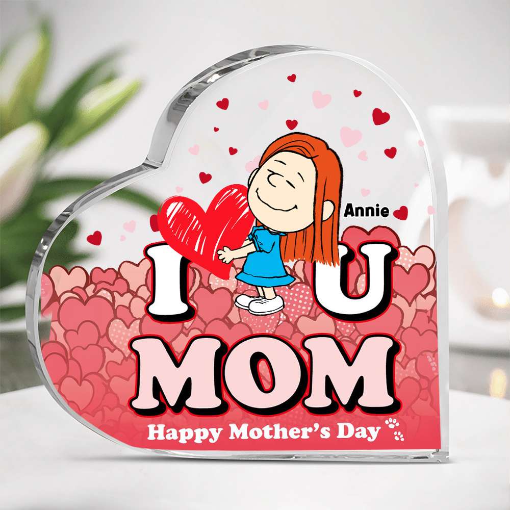"I Love You, Mom" - Personalized Heart Plaque - Perfect Gift for Moms and Grandmas - Happy Mother's Day Shaped Plaques PopCulturePrints