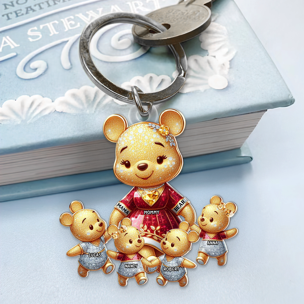 "Cherish the Moments with Mama Bear Keychain" - Personalized Keychain Gift for Mom, Grandma, and Loved Ones Keychains PopCulturePrints