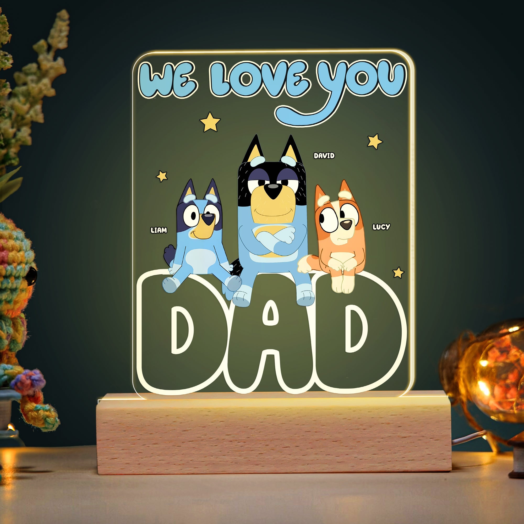 Personalized Bluey LED Lamp - We Love You Dad Led Lights PopCulturePrints