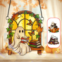 Load image into Gallery viewer, “Boo-tiful Reading Moments” - Spooky Ghost Suncatcher Ornament - Personalized Gifts for Book Lovers Ornament PopCulturePrints