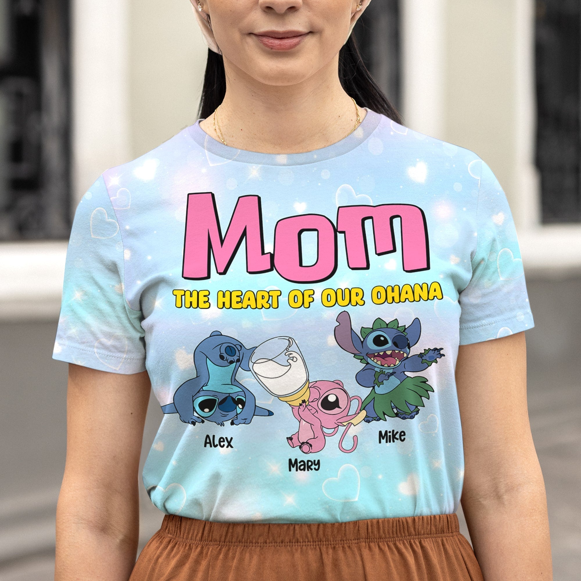 Personalized Ohana Mom T-Shirt - Perfect Mother's Day Gift AOP Products PopCulturePrints