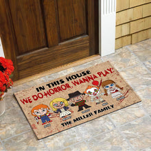 Load image into Gallery viewer, Personalized Horror Movie Family Doormat - Halloween Gift Doormat PopCulturePrints
