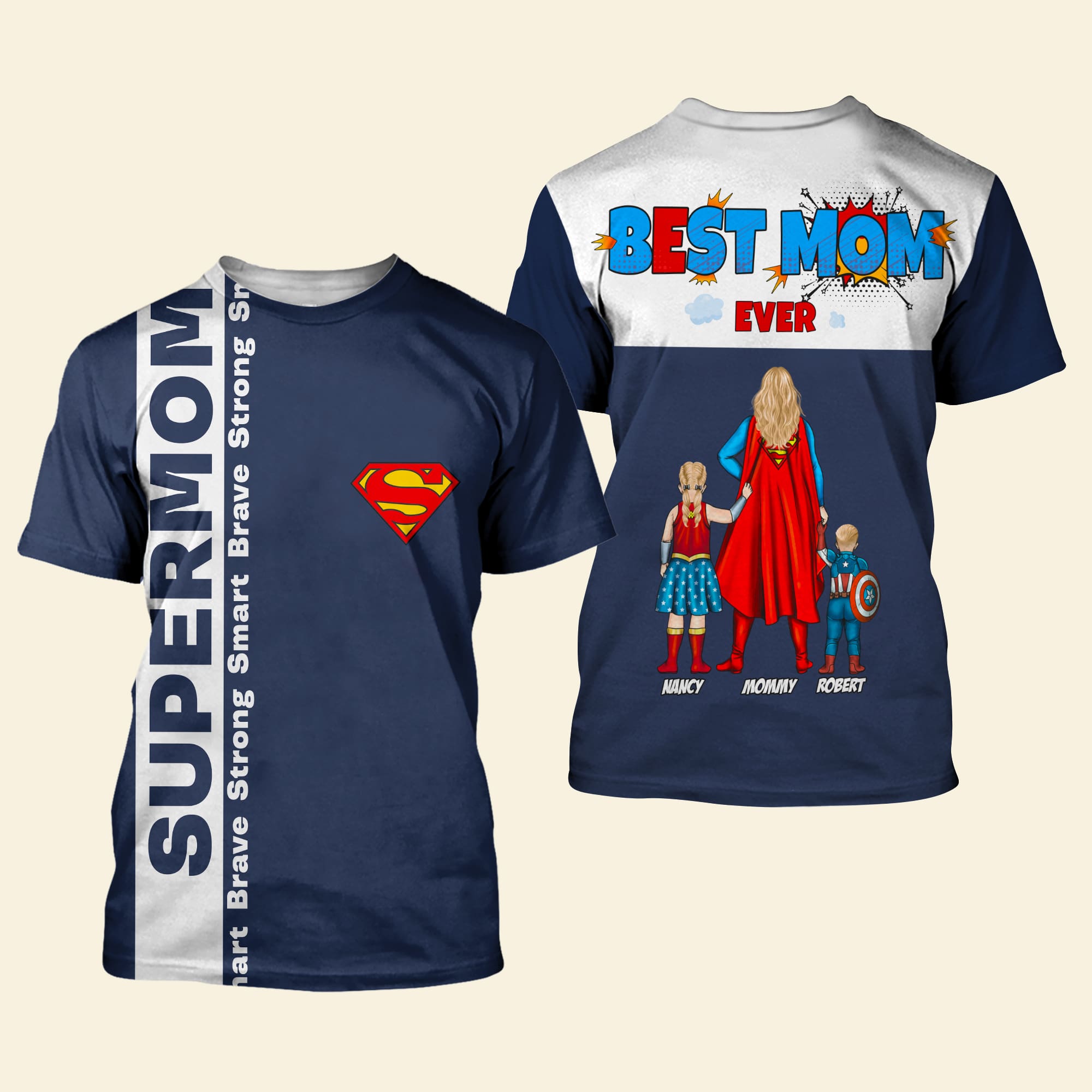 "Best Mom Ever" - Personalized Super Mom Shirt - Gift for Moms, Grandmas, and More AOP Products PopCulturePrints