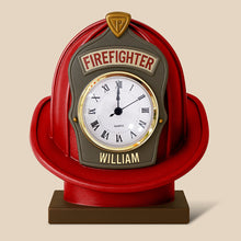 Load image into Gallery viewer, Personalized Firefighter Helmet Desk Clock - A Unique Keepsake for Firefighters Clock Plaques PopCulturePrints