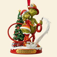 Load image into Gallery viewer, The Only Fire He Can't Put Out - Funny Firefighter Green Monster Personalized Christmas Ornament for Couples Ornament PopCulturePrints